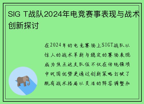 SIG T战队2024年电竞赛事表现与战术创新探讨